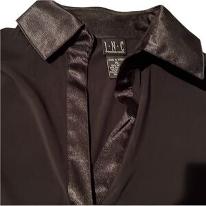INC International Concepts XL black dressy top v-neck long sleeve satin trim